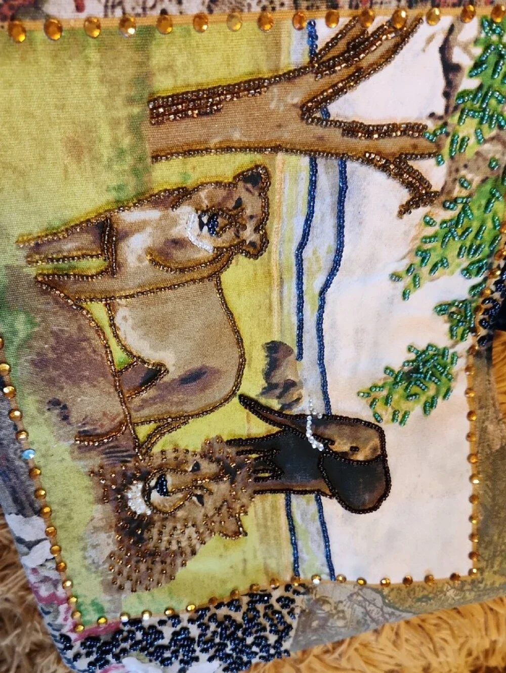 Bueno Multicolor Embroidered Safari Scene Shoulder Bag